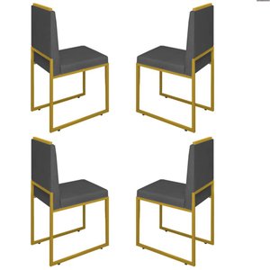 Conjunto Quatro Cadeiras Sala Jantar Barcelona Dourado/veludo:cinza