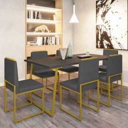Conjunto Quatro Cadeiras Sala Jantar Barcelona Dourado/veludo:cinza - 2