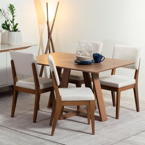 Conjunto de Jantar Mesa Avena 4 Cadeiras Ella - Canella C/ Off White