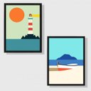 Ver imagem 1 de Kit 2 Quadros Marinha 45x34cm - com vidro:Madeira branca