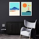 Ver imagem 2 de Kit 2 Quadros Marinha 45x34cm - com vidro:Madeira branca