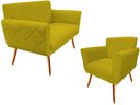 Ver imagem 1 de Kit Namoradeira + 1 Poltrona Decorativa Sabrina Couro Amarelo Pés Madeira Ms Decor