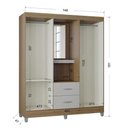 Ver imagem 5 de Cômoda 868 4 Gavetas e 1 Porta com Guarda Roupa Solteiro Córdoba 4 Portas Castanho Off White -