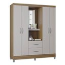 Ver imagem 3 de Cômoda 868 4 Gavetas e 1 Porta com Guarda Roupa Solteiro Córdoba 4 Portas Castanho Off White -