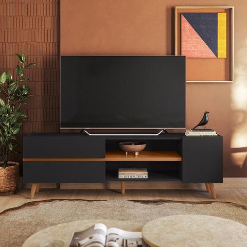 Rack Purus para Tv até "65 3 Portas - Colibri - Preto Fosco / Freijo