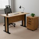 Ver imagem 2 de Mesa Escrivaninha 117 Cm Gaveteiro Pasta Suspensa com Chave Amendoa Preto Tecno Mobili