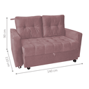 Ver imagem 2 de Sofá-Cama Verona Turkey Rosa em Veludo 140cm com Rodízios para Sala e Quarto