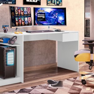 Mesa Gamer / Computador Rubi com 01 gaveta Branco - Ninho Decor
