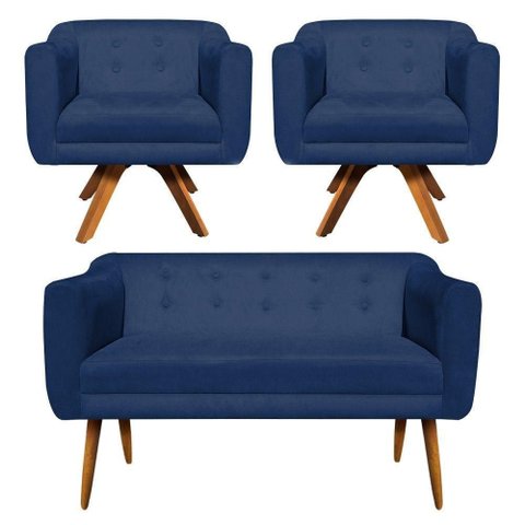 Kit Namoradeira 2 Lugares e 2 Poltronas Julia Azul Marinho