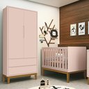 Ver imagem 6 de Jogo de Quarto Infantil Guarda Roupa 2 Portas e Berço Classic Rosa Fosco com Pés Amadeirado Reller