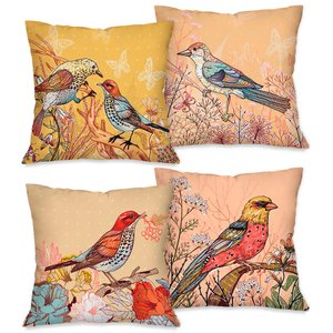 Kit com 4 Capas para Almofadas Decorativas Passarinhos
