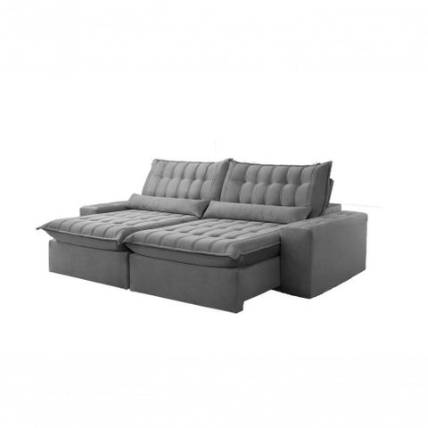Sofá Petra Retrátil e Reclinável 250cm Espuma D-26 Softy - Grafite