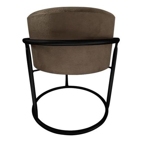Puff Argola Redondo Marrom Base Metal Preta
