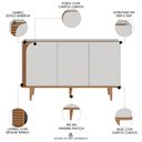 Ver imagem 3 de Balcão Aparador Buffet 3 Portas 136cm Madrid C05 Off White Matte/freijó - Mpozenato