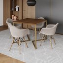 Ver imagem 1 de Jogo de Mesa Industrial Base Dourada Tampo Quadrado 90cm Amêndoa com 4 Poltronas Estofadas Nude