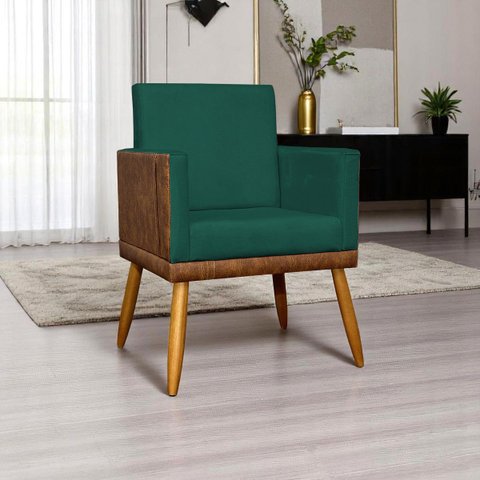 Poltrona Decorativa para Sala Recepção Escritório Consultório Lis Corino Peroba e Suede