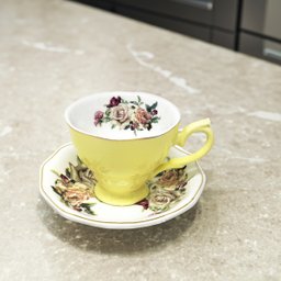 Jogo 6 Xícaras de Café C/ Pires 100ml Amarelo Floral Cerâmica Importada Premium Chá Presente 12pçs - 4