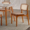 Ver imagem 4 de Conjunto Mesa Malta 160cm 6 Cadeiras Malta Premium Moderna Linho Palha Off White Imbuia
