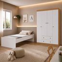 Ver imagem 3 de Jogo de Quarto Cama com Colchão Incluso e Guarda-Roupa 4 Portas 2 Gavetas Lira Multimóveis MP4837