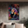 Quadro Decorativo Animais Face de Leão Colorido com Moldura Prata - 120x80 Cm - 1