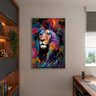 Quadro Decorativo Animais Face de Leão Colorido com Moldura Prata - 120x80 Cm - 3