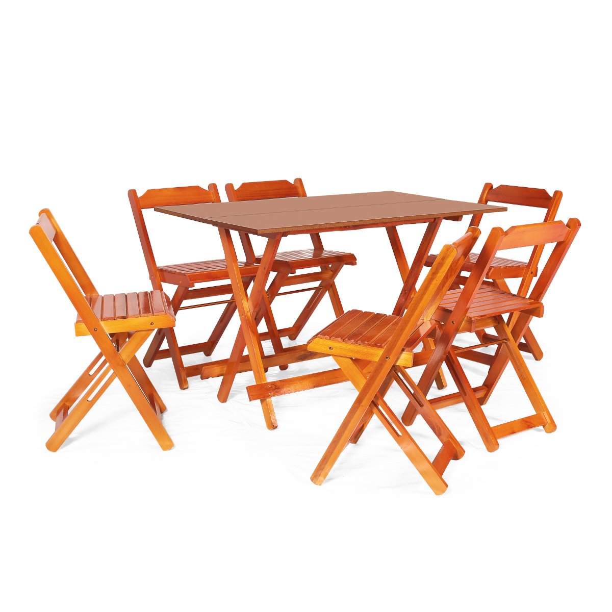 Jogo de Mesa 1,20x70 com 6 Cadeiras Dobráveis de Madeira Cor Mel - Móveis Britz