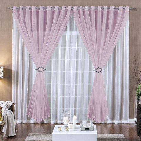 Cortina 2 Mts Voal Sala Quarto para Trilho Comum Barata Rosa