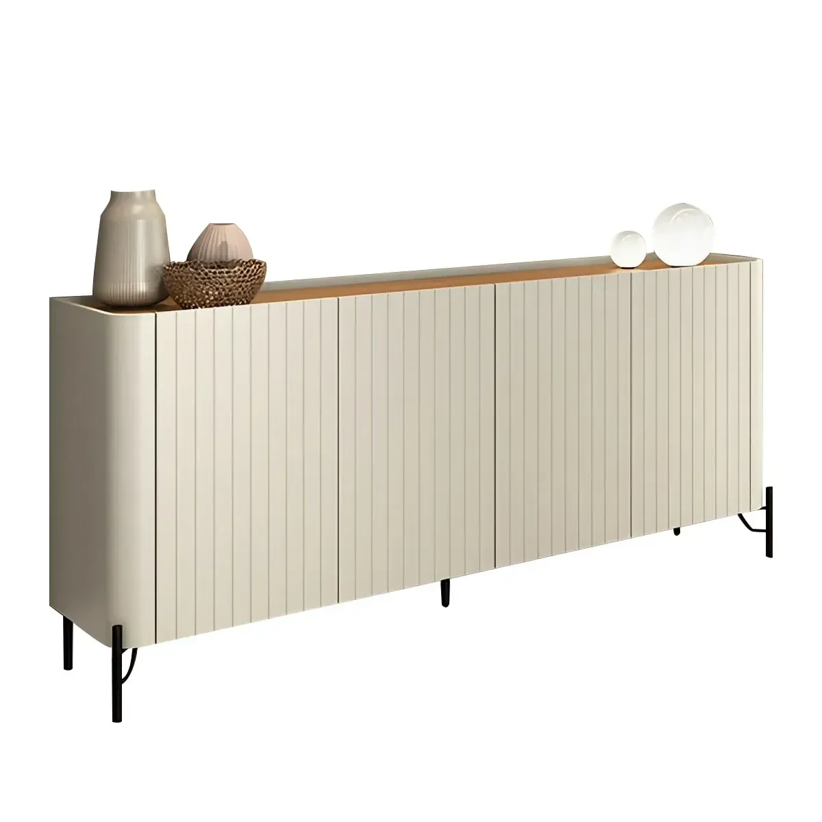 Ver imagem 2 de Buffet Mdf com Gaveta e Porta Brise L180 X A81,5cm Louro/luna/preto F831b