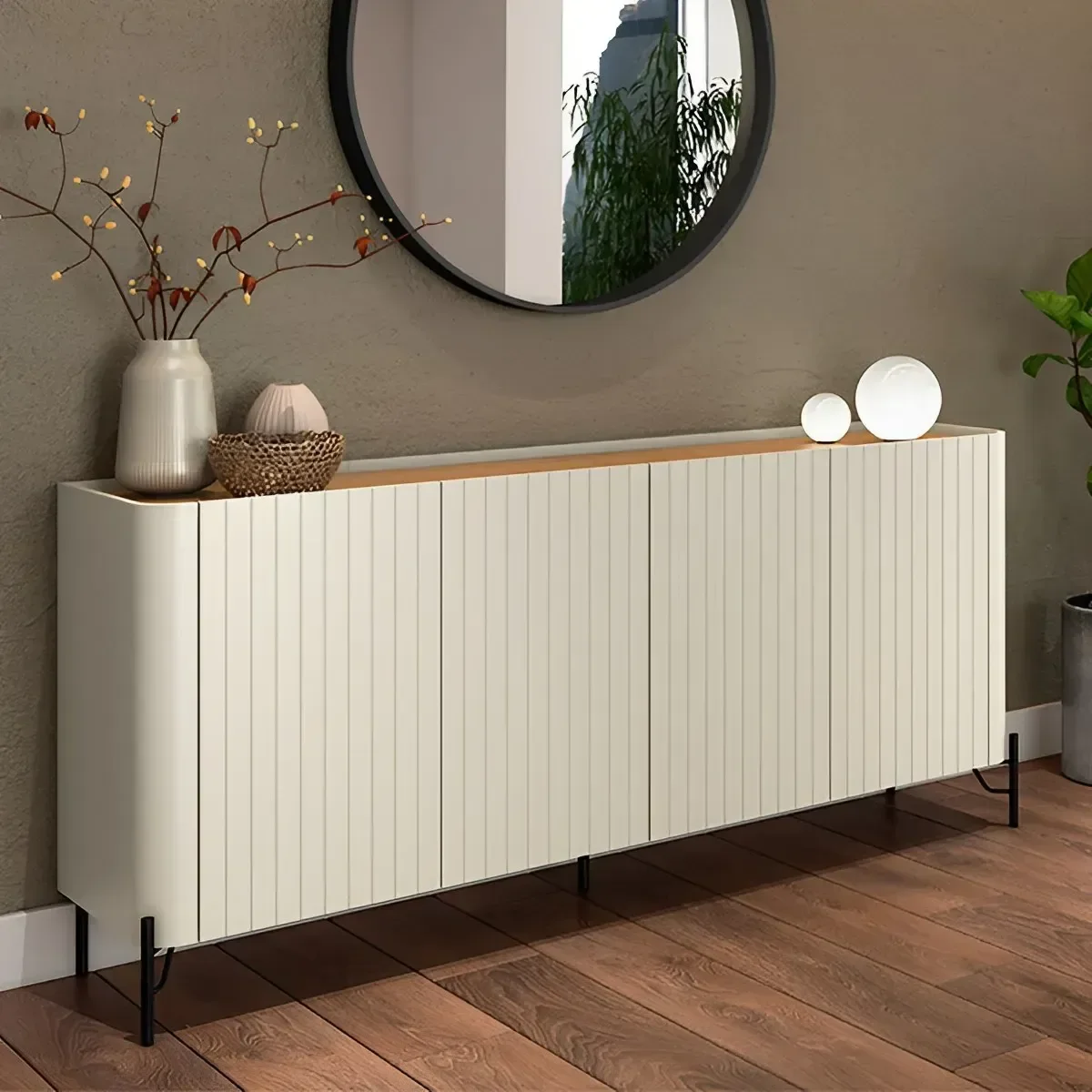 Ver imagem 1 de Buffet Mdf com Gaveta e Porta Brise L180 X A81,5cm Louro/luna/preto F831b
