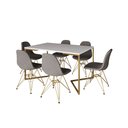 Ver imagem 2 de Mesa Jantar Industrial Branca Base V Dourada 137x90cm 6 Cadeiras Estofadas Grafite Dourada