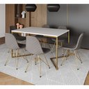 Ver imagem 1 de Mesa Jantar Industrial Branca Base V Dourada 137x90cm 6 Cadeiras Estofadas Grafite Dourada