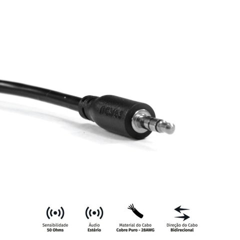 Cabo P2 3.5mm Macho para P2 3.5mm Macho 28awg Puro Cobre 2 M