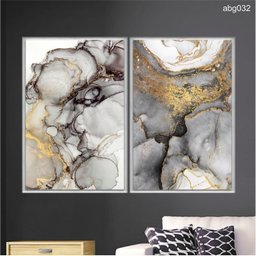 Kit 02 Quadros Decorativos Marmore Dourado Ouro Abstrato Abg032 Vidro com Impressão Uv 40x60cm Cada - 1