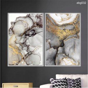 Kit 02 Quadros Decorativos Marmore Dourado Ouro Abstrato Abg032 Vidro com Impressão Uv 40x60cm Cada