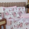 Jogo de Cama King 6p Lençol + Fronha Esmeralda Percal 100% Algodão:floral Rosa - 3