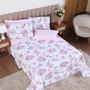 Ver imagem 1 de Jogo de Cama King 6p Lençol + Fronha Esmeralda Percal 100% Algodão:floral Rosa