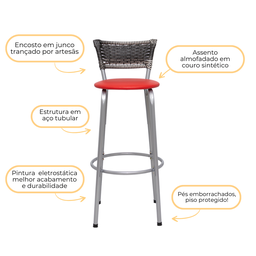 Kit 2 Banquetas Alta Vime Junco Degradê Sacada Àrea Gourmet Balcão Ilha Bancada bar piscina Cozinha - 4