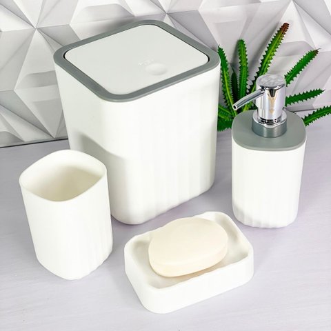 Kit Banheiro Lavabo 4 Peças Resistente e Moderno:branco
