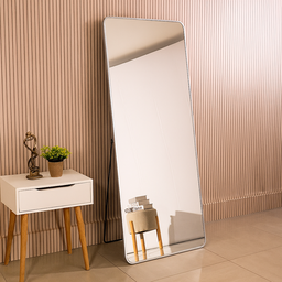Espelho Corpo Inteiro 170x70cm Retangular Moldura em Alumínio Prata Designer Moderno C/ Sup. Chão - 8