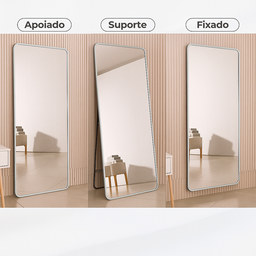 Espelho Corpo Inteiro 170x70cm Retangular Moldura em Alumínio Prata Designer Moderno C/ Sup. Chão - 1