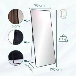 Espelho Corpo Inteiro 170x70cm Retangular Moldura em Alumínio Prata Designer Moderno C/ Sup. Chão - 3
