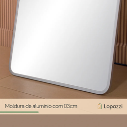 Espelho Corpo Inteiro 170x70cm Retangular Moldura em Alumínio Prata Designer Moderno C/ Sup. Chão - 14