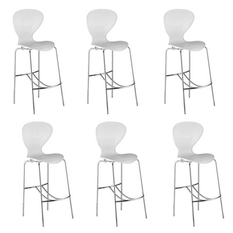 Kit 6 Banquetas Alta com Encosto Flash Branco