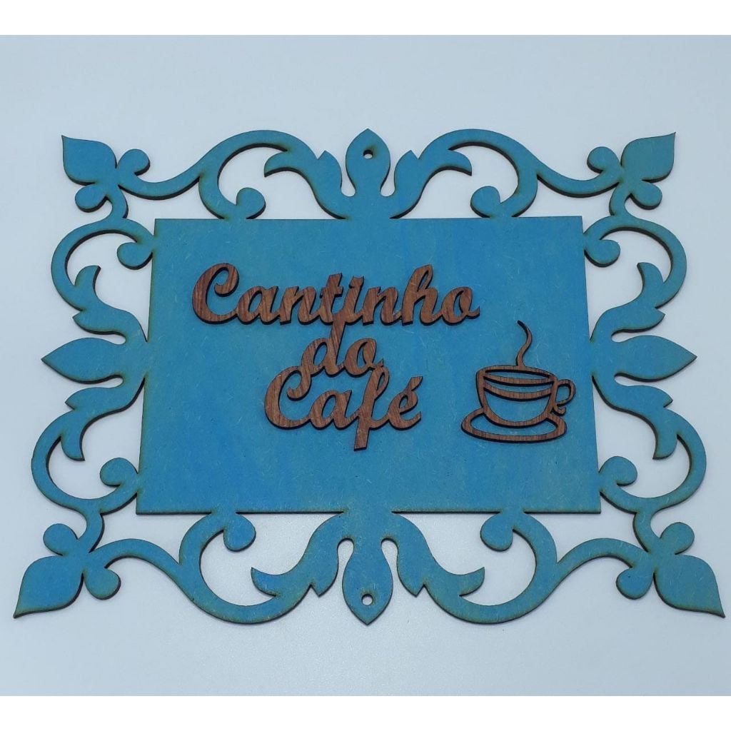 Ver imagem 1 de Cantinho do Café Quadro Placa Plaquinha Decoração Moderna Madeira Mdf: Azul com Letra Marrom