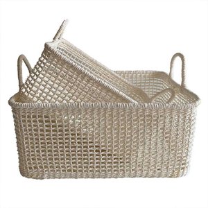 Conjunto 2 Cestos Decorativos em Rattan Branco Be0033 Btc