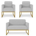 Ver imagem 1 de Kit 01 Namoradeira 02 Lugares e 02 Poltronas Marisa Linho Base Industrial Metálica Dourado - D’Rossi
