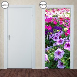 Adesivo Decorativo de Porta - Jardim de Flores - 018pt - 1