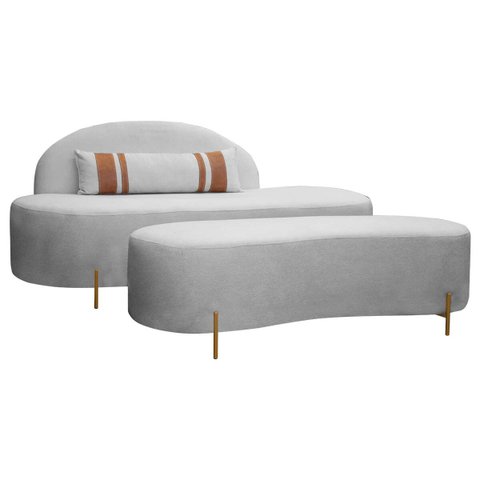 Sofá Orgânico Maitê 2 Lugares 180cm e Puff Linho Cinza Sofa Store