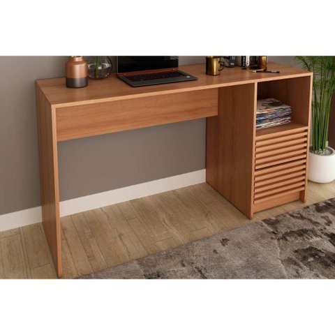 Mesa Computador Escrivaninha C/ Gaveteiro Ripado Me4174 Amêndoa - Tecno Mobili