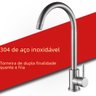 Torneira de Cozinha Monocomano Inox 304 Escovado Bica Movel - 3